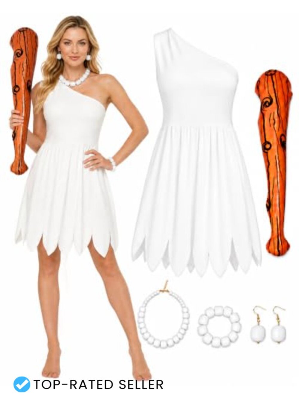 Cosrea Cavewoman Costume 5 Piece Set Prehistoric Halloween Dress Mace Women